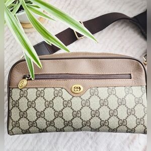 Authentic GUCCI GG Logo Webbing Vintage Clutch Shoulder Crossbody WOC Bag